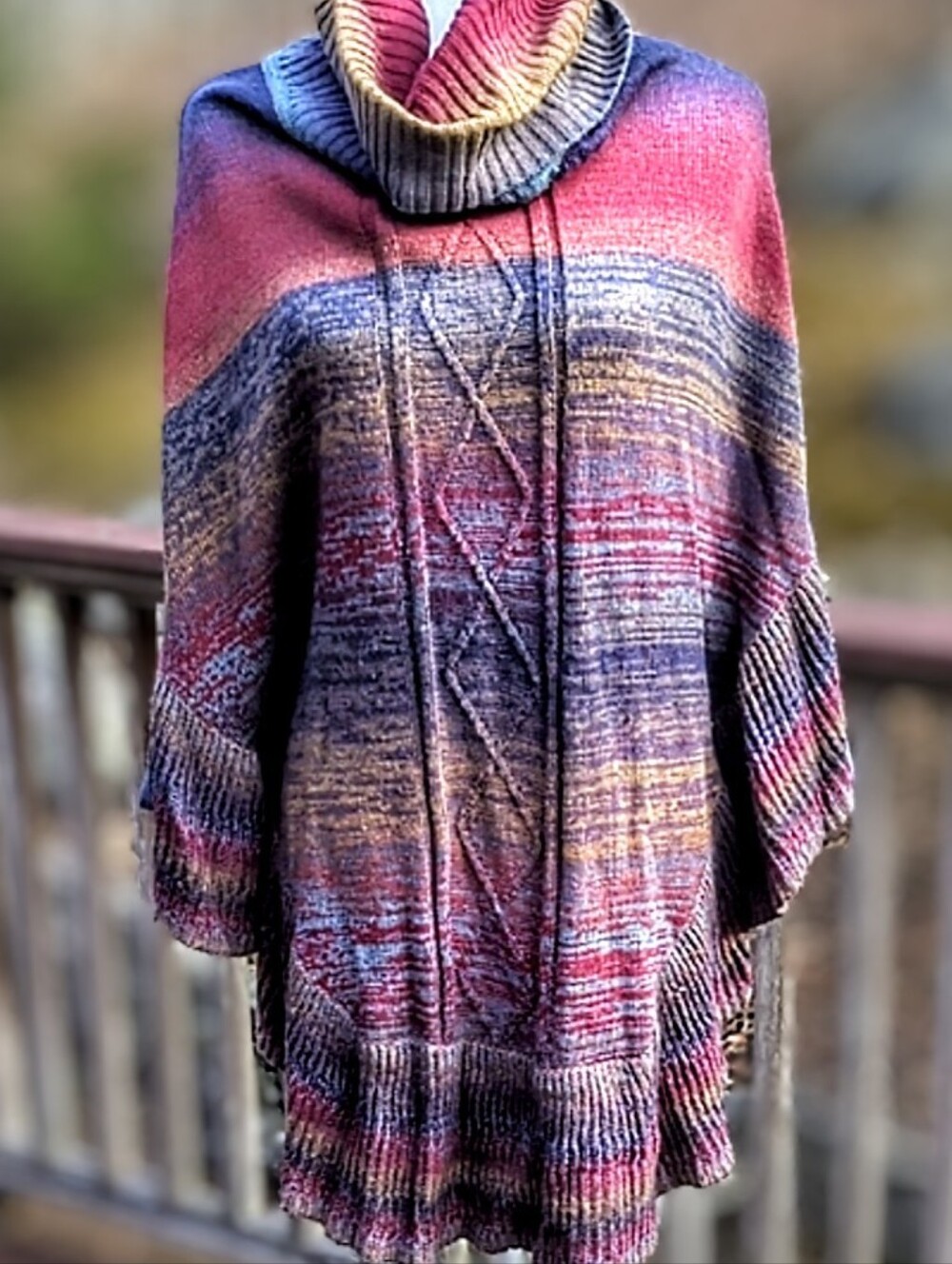NorthStyle Red and Blue Cowl Neck Pancho
